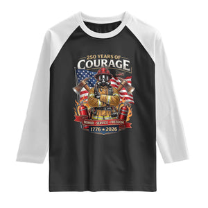 Patriotic Firefighter 250 Years Of Courage USA Anniversary Gift Raglan Shirt TS12 Black White Print Your Wear