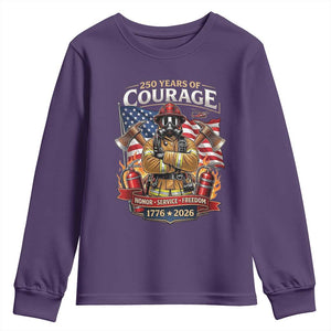 Patriotic Firefighter 250 Years Of Courage USA Anniversary Gift Youth Sweatshirt TS12 Purple Print Your Wear