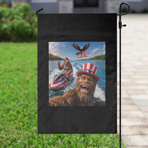 Patriotic Bigfoot Squad Chill Summer Vacation Graphic Garden Flag