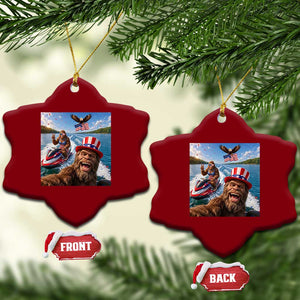 Patriotic Bigfoot Squad Chill Summer Vacation Graphic Ceramic Ornament