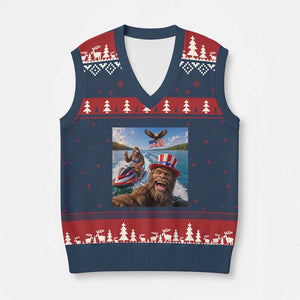 Patriotic Bigfoot Squad Chill Summer Vacation Graphic V-Neck Knit Sweater Vest TS12 Navy Red Print Your Wear