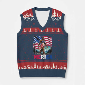Funny Patriotic Sexy Bigfoot V-Neck Knit Sweater Vest Merica USA 250th Anniversary