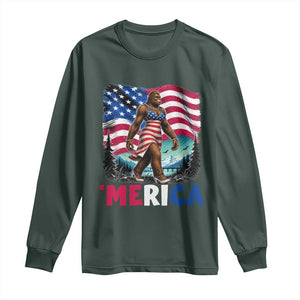 Funny Patriotic Sexy Bigfoot Long Sleeve Shirt Merica USA 250th Anniversary TS12 Dark Forest Green Print Your Wear