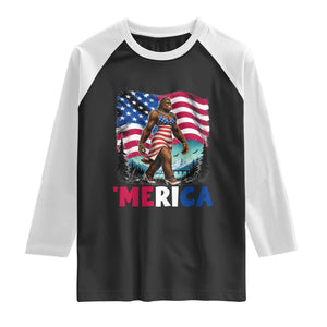 Funny Patriotic Sexy Bigfoot Raglan Shirt Merica USA 250th Anniversary TS12 Black White Print Your Wear