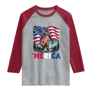 Funny Patriotic Sexy Bigfoot Raglan Shirt Merica USA 250th Anniversary TS12 Heather Gray Heather Red Print Your Wear
