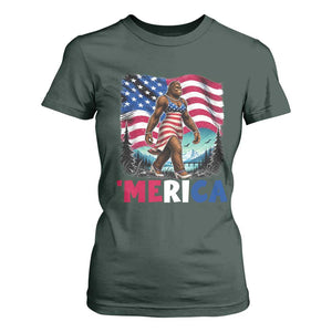 Funny Patriotic Sexy Bigfoot T Shirt For Women Merica USA 250th Anniversary TS12 Dark Forest Green Print Your Wear
