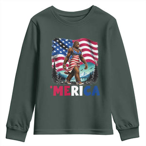 Funny Patriotic Sexy Bigfoot Youth Sweatshirt Merica USA 250th Anniversary TS12 Dark Forest Green Print Your Wear