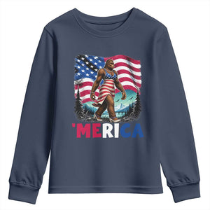 Funny Patriotic Sexy Bigfoot Youth Sweatshirt Merica USA 250th Anniversary TS12 Navy Print Your Wear