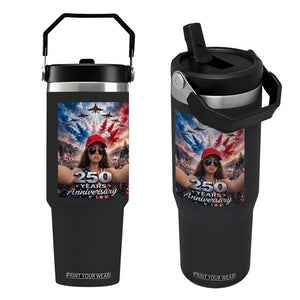 Funny Doll Face Meme 4th Of July Flip Straw Tumbler USA Freedom Jet Fighter Graphic