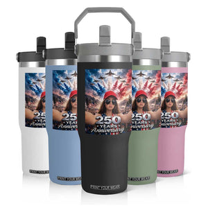 Funny Doll Face Meme 4th Of July Flip Straw Tumbler USA Freedom Jet Fighter Graphic