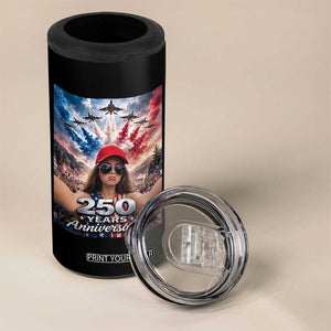 Funny Doll Face Meme 4th Of July 4 in 1 Can Cooler Tumbler USA Freedom Jet Fighter Graphic