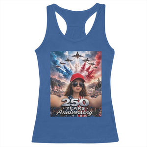 Funny Doll Face Meme 4th Of July Racerback Tank Top USA Freedom Jet Fighter Graphic