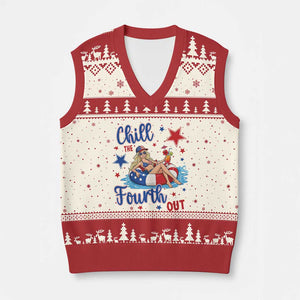 Funny Doll Face Meme 4th Of July V-Neck Knit Sweater Vest Chill The Fourth Out TS12 Beige Red Print Your Wear