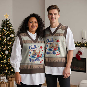 Funny Doll Face Meme 4th Of July V-Neck Knit Sweater Vest Chill The Fourth Out TS12 Mocha Mousse Print Your Wear