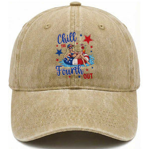 Funny Doll Face Meme 4th Of July Washed Cotton Baseball Cap Chill The Fourth Out TS12 Print Your Wear