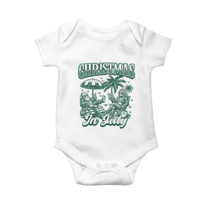 Vintage Summer Christmas Bigfoot Couple Baby Onesie Tropical Xmas Graphic TS12 White Print Your Wear