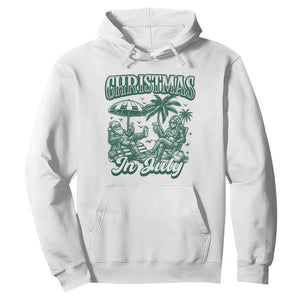 Vintage Summer Christmas Bigfoot Couple Hoodie Tropical Xmas Graphic TS12 White Print Your Wear