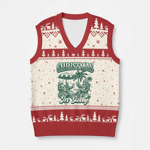 Vintage Summer Christmas Bigfoot Couple V-Neck Knit Sweater Vest Tropical Xmas Graphic TS12 Beige Red Print Your Wear