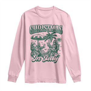 Vintage Summer Christmas Bigfoot Couple Long Sleeve Shirt Tropical Xmas Graphic TS12 Light Pink Print Your Wear