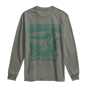 Vintage Summer Christmas Bigfoot Couple Long Sleeve Shirt Tropical Xmas Graphic TS12 Military Green Print Your Wear