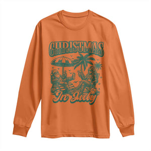 Vintage Summer Christmas Bigfoot Couple Long Sleeve Shirt Tropical Xmas Graphic TS12 Orange Print Your Wear