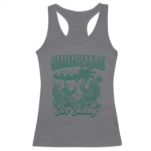 Vintage Summer Christmas Bigfoot Couple Racerback Tank Top Tropical Xmas Graphic