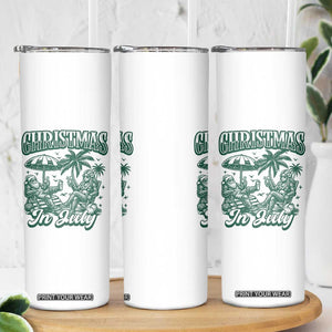 Vintage Summer Christmas Bigfoot Couple Skinny Tumbler Tropical Xmas Graphic TS12 Print Your Wear