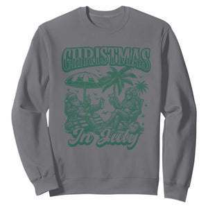 Vintage Summer Christmas Bigfoot Couple Sweatshirt Tropical Xmas Graphic TS12 Charcoal Print Your Wear