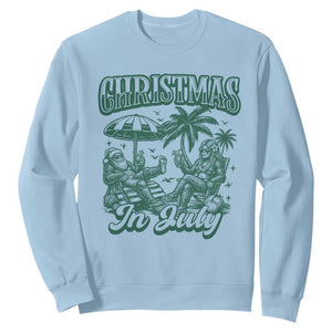 Vintage Summer Christmas Bigfoot Couple Sweatshirt Tropical Xmas Graphic TS12 Light Blue Print Your Wear