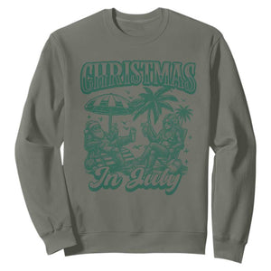 Vintage Summer Christmas Bigfoot Couple Sweatshirt Tropical Xmas Graphic TS12 Military Green Print Your Wear