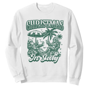 Vintage Summer Christmas Bigfoot Couple Sweatshirt Tropical Xmas Graphic TS12 White Print Your Wear