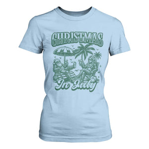 Vintage Summer Christmas Bigfoot Couple T Shirt For Women Tropical Xmas Graphic TS12 Light Blue Print Your Wear