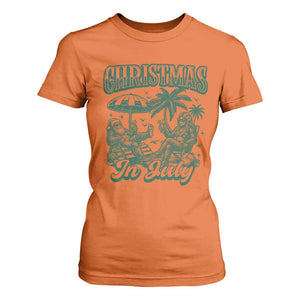 Vintage Summer Christmas Bigfoot Couple T Shirt For Women Tropical Xmas Graphic TS12 Orange Print Your Wear