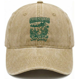 Vintage Summer Christmas Bigfoot Couple Washed Cotton Baseball Cap Tropical Xmas Graphic TS12 Print Your Wear