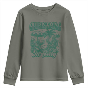 Vintage Summer Christmas Bigfoot Couple Youth Sweatshirt Tropical Xmas Graphic TS12 Military Green Print Your Wear
