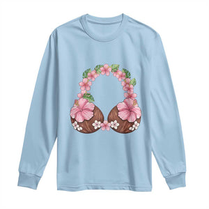 Hibiscus Flower Coconut Bra Long Sleeve Shirt Tropical Summer Graphic TS12 Light Blue Print Your Wear