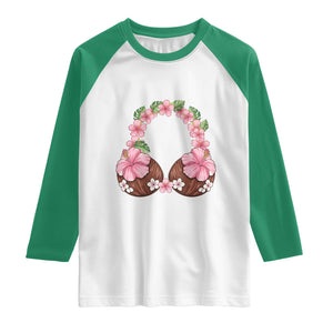 Hibiscus Flower Coconut Bra Raglan Shirt Tropical Summer Graphic TS12 White Kelly Green Print Your Wear