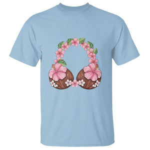 Hibiscus Flower Coconut Bra T Shirt Tropical Summer Graphic TS12 Light Blue Print Your Wear