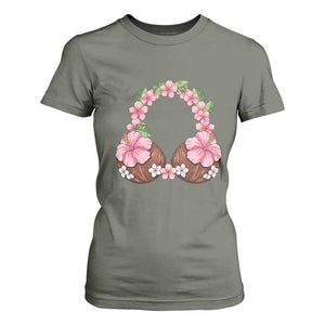 Hibiscus Flower Coconut Bra T Shirt For Women Tropical Summer Graphic TS12 Military Green Print Your Wear