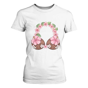 Hibiscus Flower Coconut Bra T Shirt For Women Tropical Summer Graphic TS12 White Print Your Wear