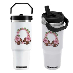 Hibiscus Flower Coconut Bra Flip Straw Tumbler Tropical Summer Graphic TS12 One Size: 30 oz White Print Your Wear
