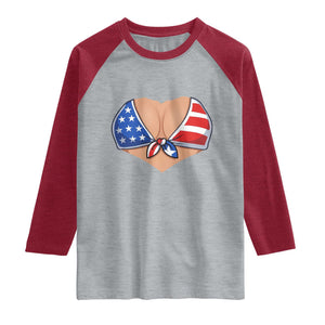 American Flag Bikini Raglan Shirt Patriotic Summer Vacation Gift TS12 Heather Gray Heather Red Print Your Wear