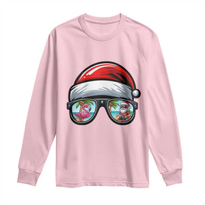 Funny Santa Sunglasses Long Sleeve Shirt Beach Christmas Vacation Graphic TS12 Light Pink Print Your Wear
