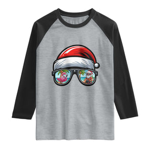 Funny Santa Sunglasses Raglan Shirt Beach Christmas Vacation Graphic