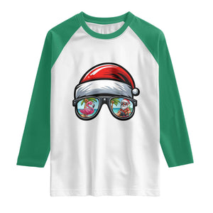 Funny Santa Sunglasses Raglan Shirt Beach Christmas Vacation Graphic