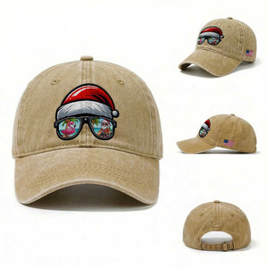 Funny Santa Sunglasses Washed Cotton Baseball Cap Beach Christmas Vacation Graphic TS12 Washed Cap Universal Fit Khaki Print Your Wear
