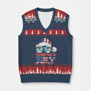 Christmas In July V-Neck Knit Sweater Vest Patriotic USA Sunglasses Graphic TS12 Navy Red Print Your Wear