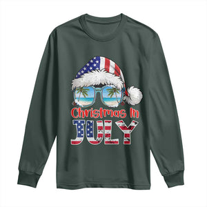 Christmas In July Long Sleeve Shirt Patriotic USA Sunglasses Graphic TS12 Dark Forest Green Print Your Wear