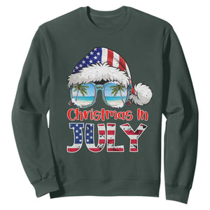 Christmas In July Sweatshirt Patriotic USA Sunglasses Graphic TS12 Dark Forest Green Print Your Wear