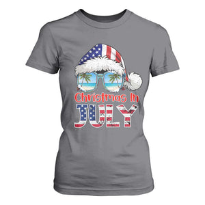 Christmas In July T Shirt For Women Patriotic USA Sunglasses Graphic TS12 Charcoal Print Your Wear